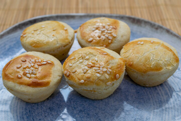 dish with palm heart tarts. Patty. Selective focus