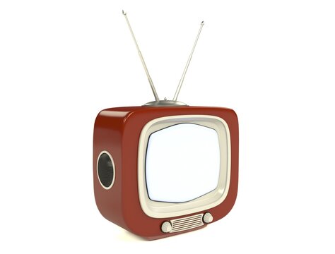 3d Isolated Red Small TV Television. Retro Vintage Concept.