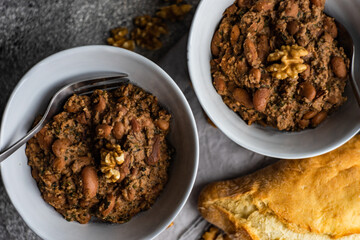 Traditional georgian bean dish - lobio with walnut