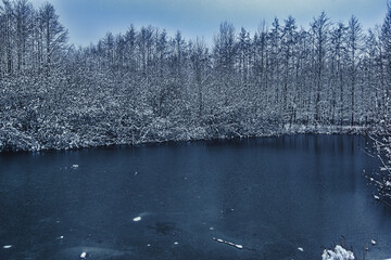 a frozen lake in winter