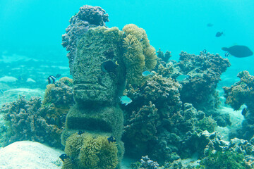 Naklejka na ściany i meble statut (tiki) aquatique dans le lagon de moorea - polynesie francaise.