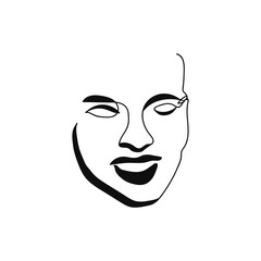 Gorgeous portrait continuous silhouette art. Abstract woman portrait. Glamour style. Modern minimalist art, aesthetic contour. Fashionable character. Avant garde style illustration