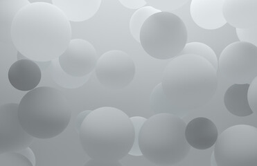 Frosted transparent balls are floating in air. Abstract background. 3D render