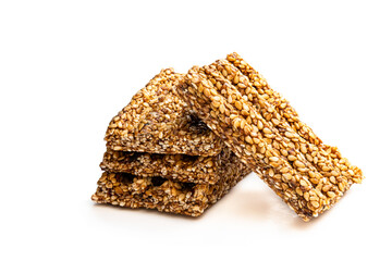 Sesame seed honey bars isolated on white background