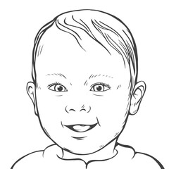 Small child with a smile on his face. Vector isolated cheerful pop art illustration sketch. White background.