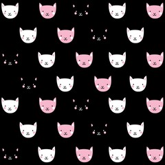 Illustration pattern cute cats with colors and background for fashion design or other products.