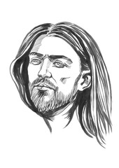 Jesus Christ, graphic portrait. Hand drawing. Watercolor illustration, jpg