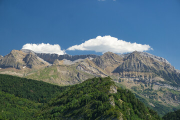 view of mountains in the Aragonese Pyrenees, in the province of Huesca, Spain.