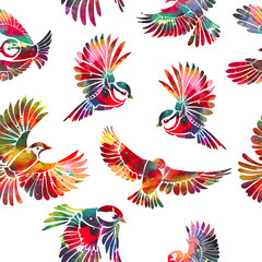 Obraz premium The seamless background of the birds. Mixed media. Vector illustration