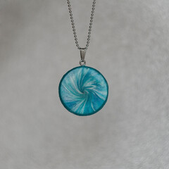 handmade polymer clay necklace with turquoise pendant 