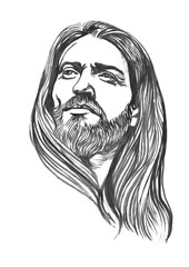 Jesus Christ Portrait. Easter Holiday Drawing Sketch. Watercolor illustration, jpg