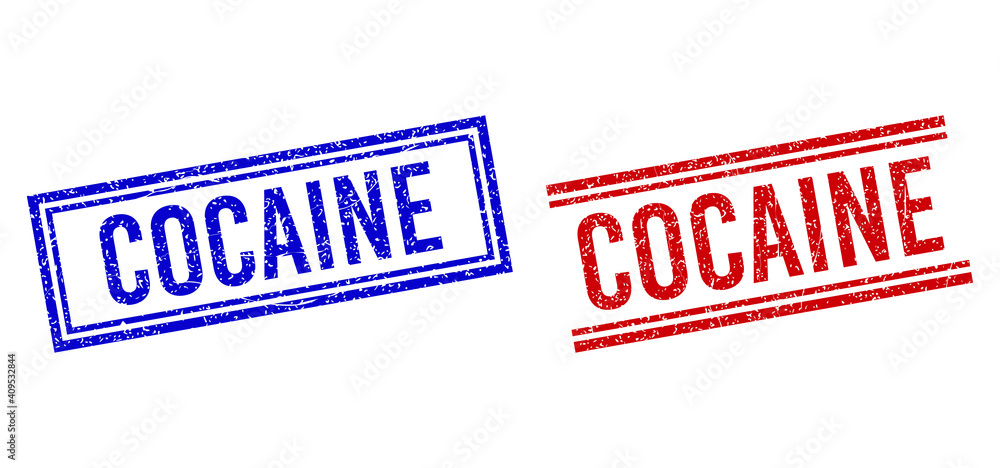 Poster cocaine rubber watermarks with distress texture. vectors designed with double lines, in blue and red