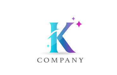 K pink blue gradient alphabet letter logo for business and company. Creative lettering and corporate identity. Branding design