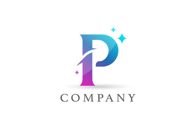 P pink blue gradient alphabet letter logo for business and company. Creative lettering and corporate identity. Branding design