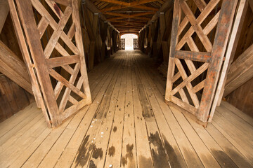 Inside the Comstock Covered Bridge in Colchester, Connecticut.