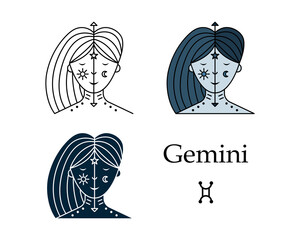 Vector illustration of a zodiac sign Gemini. Line art, simple style. Astrology.