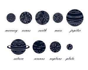 Set of vector planets. Astrology, astronomy. Mystery science.