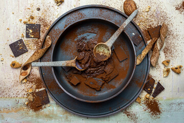 hazelnut cocoa cream and chocolate pieces mixed in a bowl