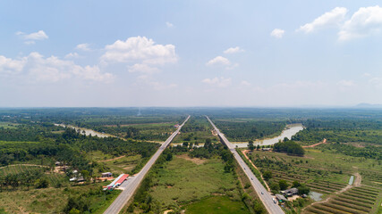 Fototapeta na wymiar Aerial view Highway traffic road with cars,View above,Aerial view of the road and skyline