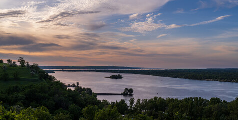 Dnipro river summer evening view from Taras Hill or Chernecha Hora (Monk Hill - important landmark...