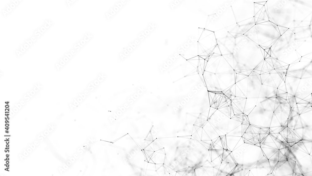 Poster black and white background with connecting triangulars, dots and lines. futuristic polygonal backgro