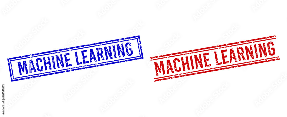 Poster machine learning rubber overlays with grunge texture. vectors designed with double lines, in blue an