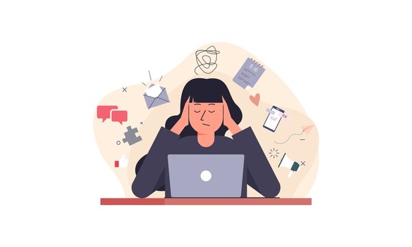 Information overload and multitasking problems concept illustration