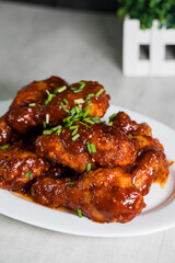 Korean yangnam crispy fried chicken with spring onion
