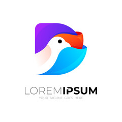 Letter D logo with bird design template, 3d colorful icons