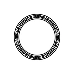 Black and white circular frame with Ancient Greek ornament pattern vector. Template for printing cards, invitations, books, for textiles, engraving, wooden furniture, forging.  Vector illustration