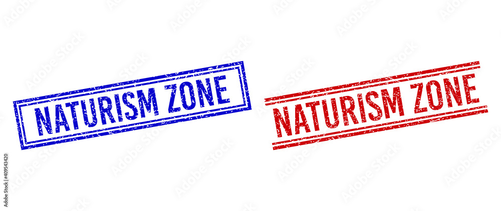 Poster naturism zone seal watermarks with grunge style. vectors designed with double lines, in blue and red