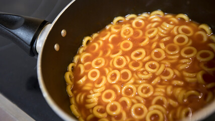 Spaghetti hoops in a pan