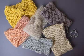 pile of beautiful hand knitted headbands 