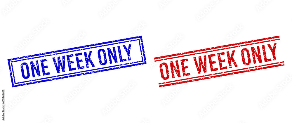 Poster one week only seal watermarks with grunge texture. vectors designed with double lines, in blue and r