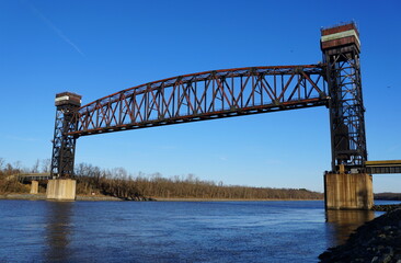 The view of the Chesapeake and Delaware Canal Lift bridge near Middletown, Delaware, U.S