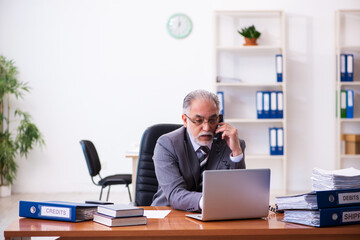 Old male businessman employee working in the office