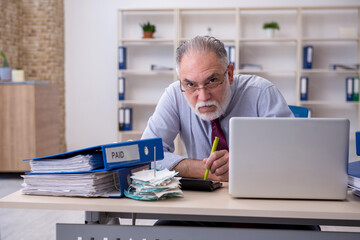 Old male accountant in budget planning concept in the office