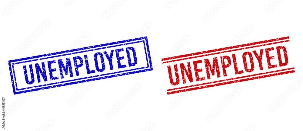 Poster unemployed rubber overlays with grunge texture. vectors designed with double lines, in blue and red 
