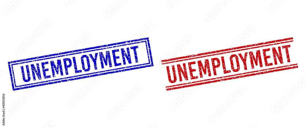 Fototapete unemployment seal watermarks with grunge style. vectors designed with double lines, in blue and red 