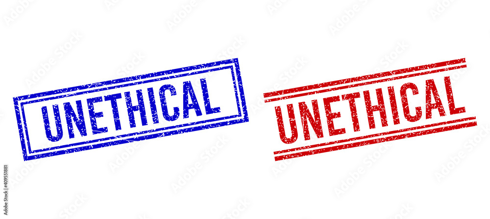 Poster unethical rubber imitations with grunge texture. vectors designed with double lines, in blue and red