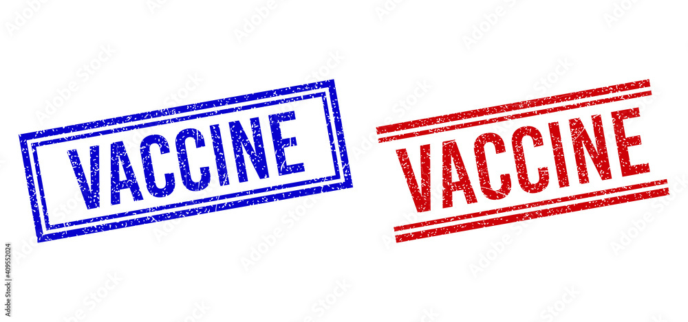 Poster vaccine rubber overlays with grunge style. vectors designed with double lines, in blue and red varia