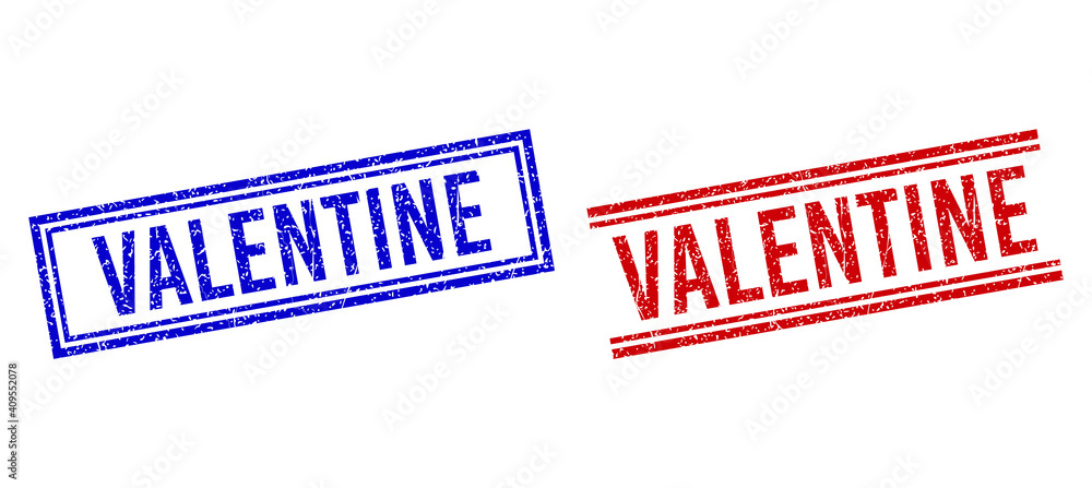 Poster valentine rubber overlays with distress effect. vectors designed with double lines, in blue and red 