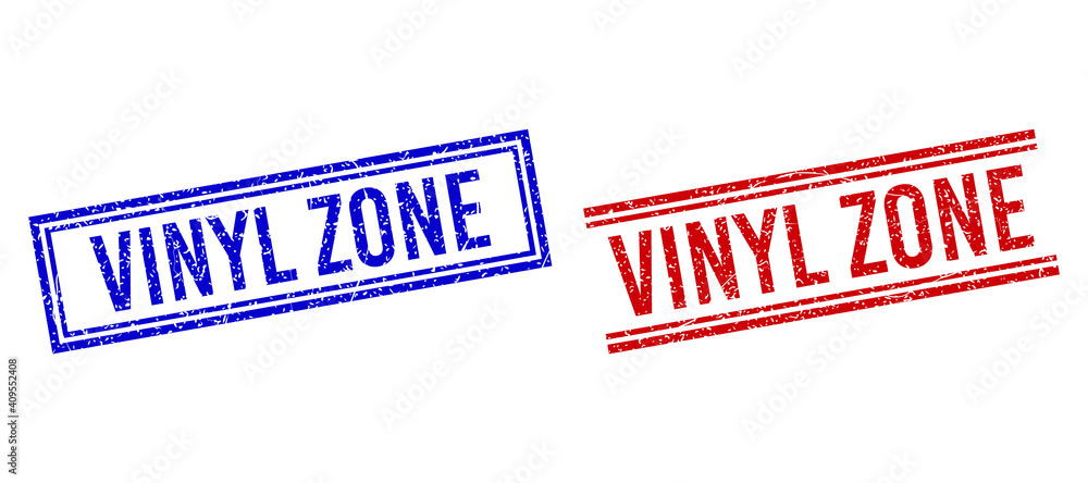 Poster vinyl zone rubber imprints with distress texture. vectors designed with double lines, in blue and re