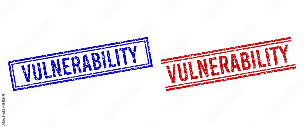 Poster vulnerability stamp seal imitations with grunge texture. vectors designed with double lines, in blue