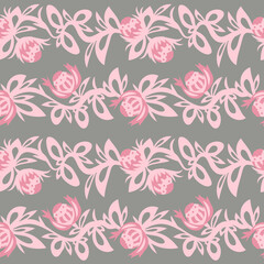Fototapeta na wymiar Pink folk flowers seamless pattern