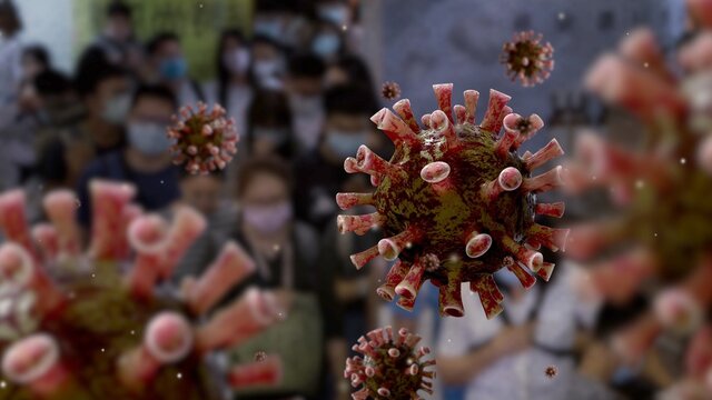 Coronavirus outbreak. People wearing surgical mask in escalator of subway