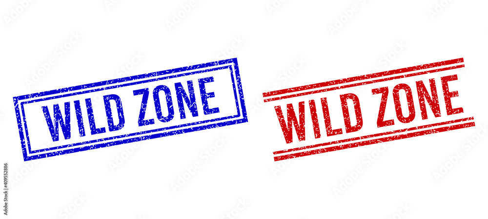 Poster wild zone rubber overlays with distress texture. vectors designed with double lines, in blue and red