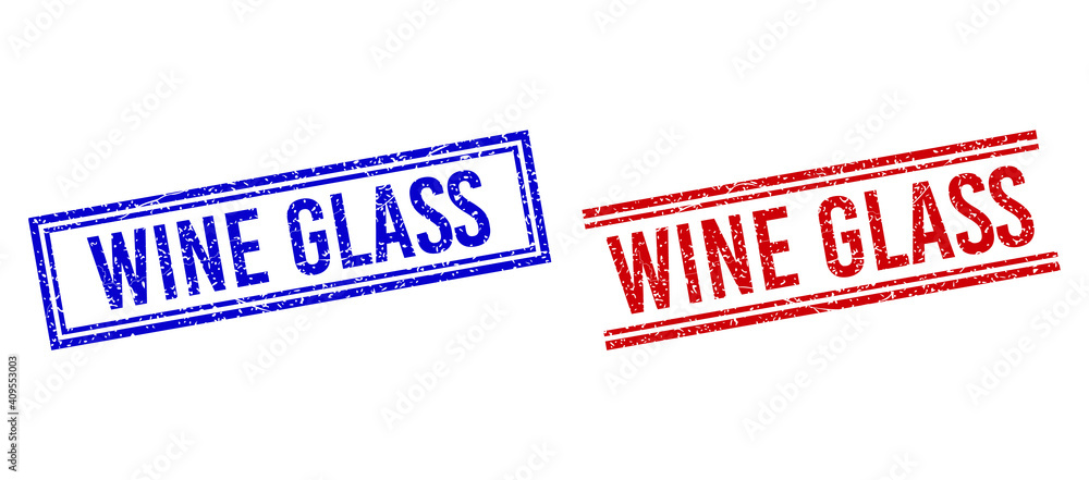Poster wine glass stamp overlays with grunge effect. vectors designed with double lines, in blue and red va