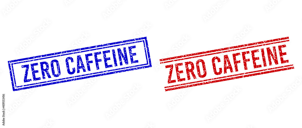 Poster zero caffeine seal overlays with grunge style. vectors designed with double lines, in blue and red v