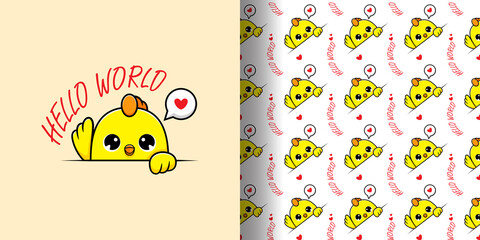 Cute chicks waving wing mascot illustration – seamless pattern © Illusmile 